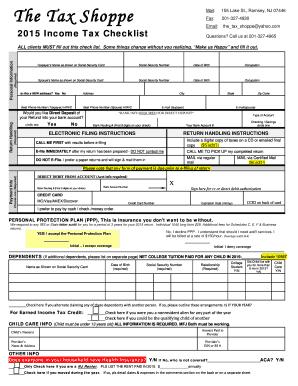 2015 Income Tax Checklist
