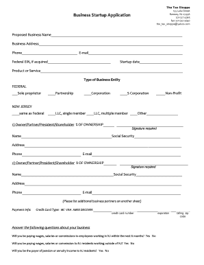 New Jersey Business Startup Application