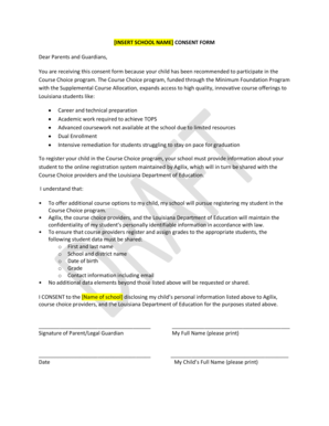 Louisiana Course Choice Program Consent Form