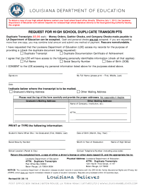 Louisiana High School Duplicate Transcript Request