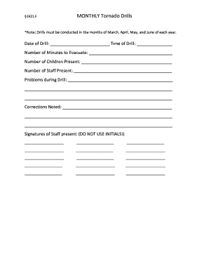 Monthly Tornado Drill Form