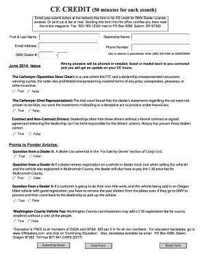 Oregon DMV Dealer License CE Credit Form