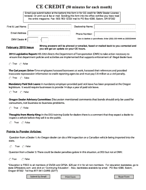 Oregon DMV Dealer License CE Credit Form