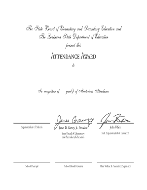 Louisiana Attendance Award Certificate