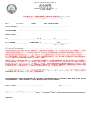 Customer Utility Service Request and Agreement for Sewer Service