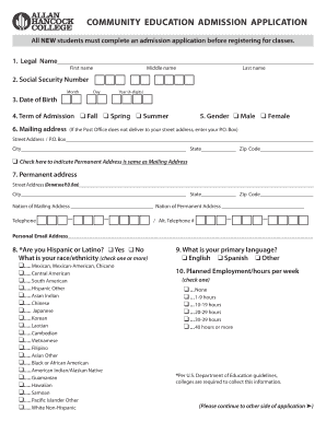 Community Education Admission Application