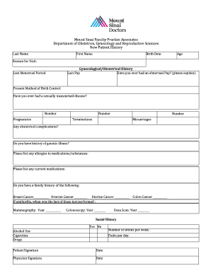 New Patient History Form
