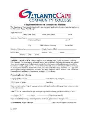 Supplemental Form for International Students
