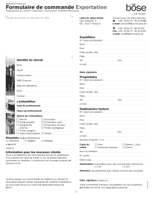 Formulaire de commande Exportation
