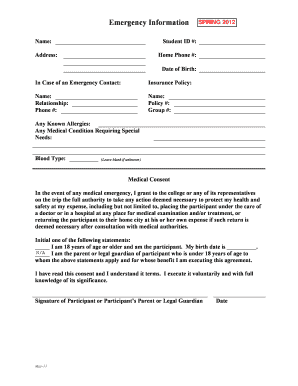 Emergency Information and Medical Consent Form