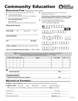 Allan Hancock College Community Education Registration Form