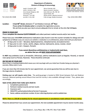 Pediatric Allergy and Immunology Questionnaire
