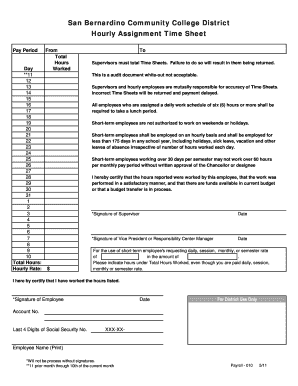 San Bernardino Community College District Hourly Assignment Time Sheet