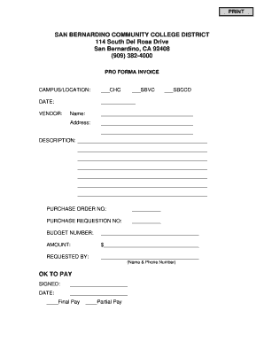 San Bernardino Community College District Pro Forma Invoice
