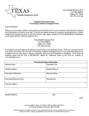 Texas Health Insurance Pool Pre-Existing Condition Investigation Form