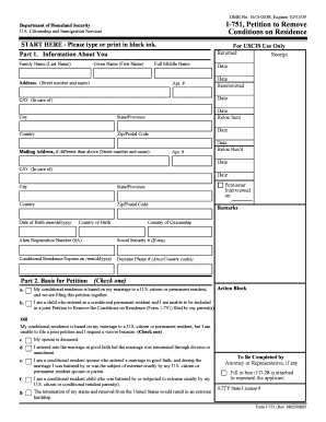 USCIS Form I-751 Petition to Remove Conditions on Residence