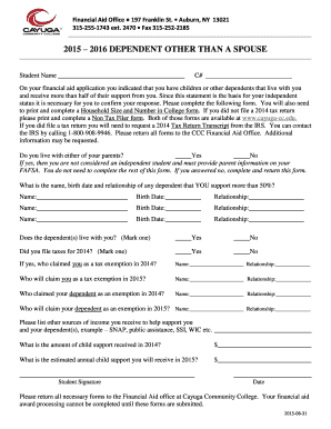 Dependent Support Confirmation Form