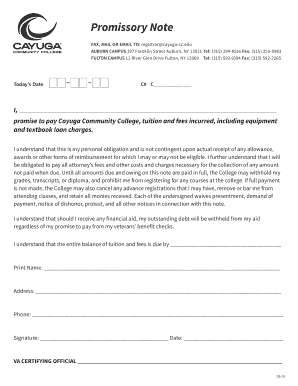 Promissory Note for Cayuga Community College