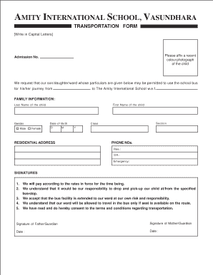 Amity International School Transportation Form