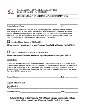 2015-2016 SNAP Confirmation Form