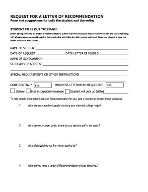 Request for Letter of Recommendation Form