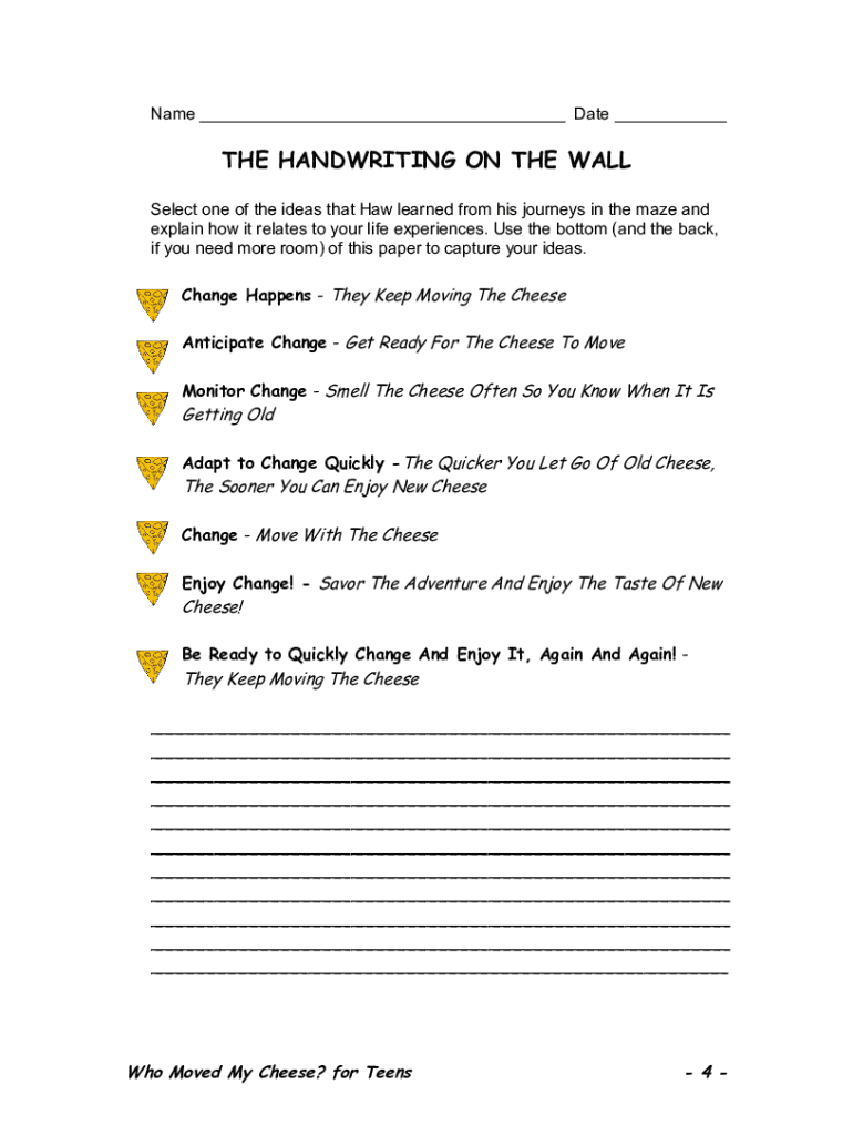 Who Moved My Cheese Worksheet Pdf - Fill Online, Printable, Fillable, Blank  | pdfFiller