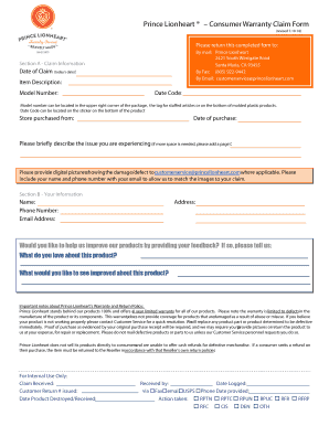 Prince Lionheart Consumer Warranty Claim Form