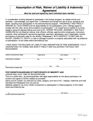 Hockey Program Waiver and Indemnity Agreement
