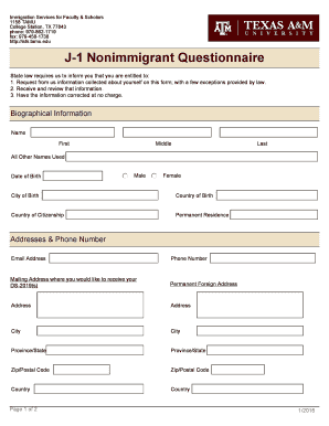 J-1 Nonimmigrant Questionnaire