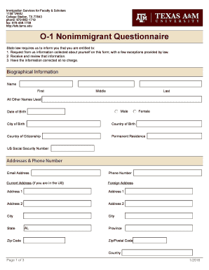O-1 Nonimmigrant Questionnaire