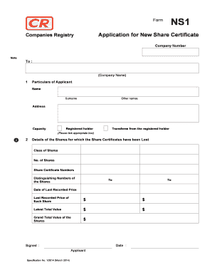 Application for New Share Certificate