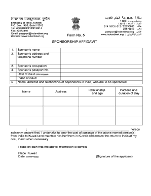 Sponsorship Affidavit for Indian Nationals in Kuwait