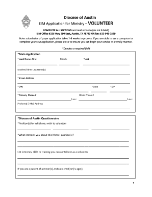 Diocese of Austin Volunteer Application