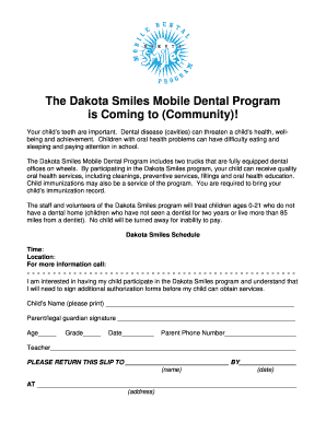 Dakota Smiles Mobile Dental Program Authorization