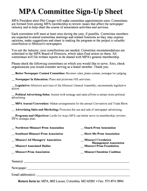 committee sign up sheet template
