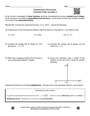 Exponential Functions Worksheet
