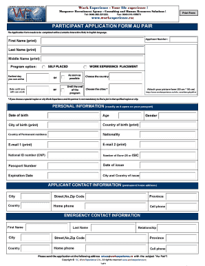 Au Pair Application Form