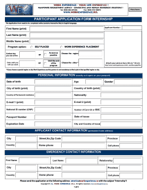 Participant Application Form Internship