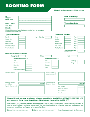 Marwell Activity Centre Booking Form