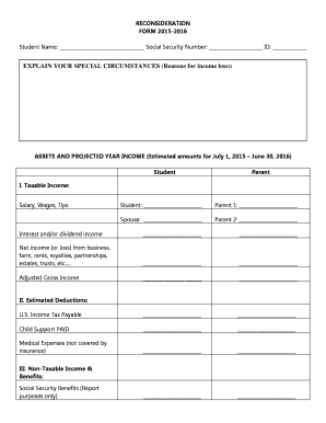 Financial Aid Reconsideration Form