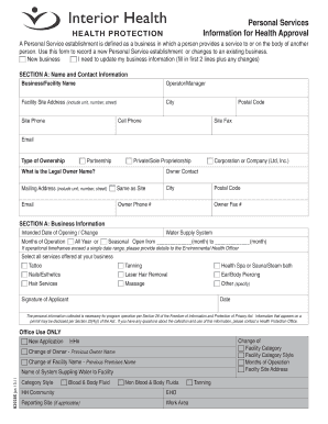 Personal Service Establishment Registration Form