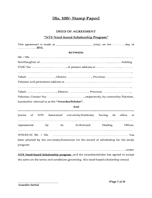 NTS Need-based Scholarship Agreement