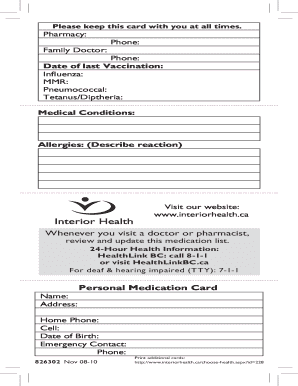 Personal Medication Card