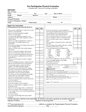 Pre-Participation Physical Evaluation Form