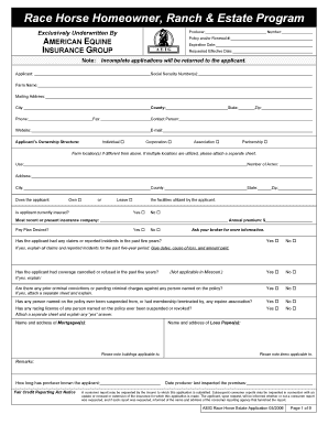 Race Horse Homeowner Insurance Application