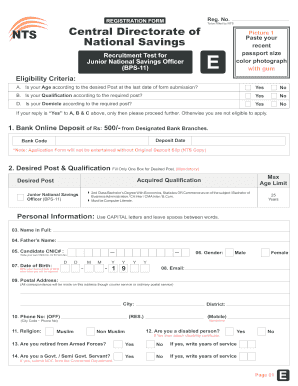 Junior National Savings Officer Recruitment Form