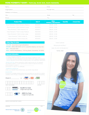 More Moments T-Shirt Order Form
