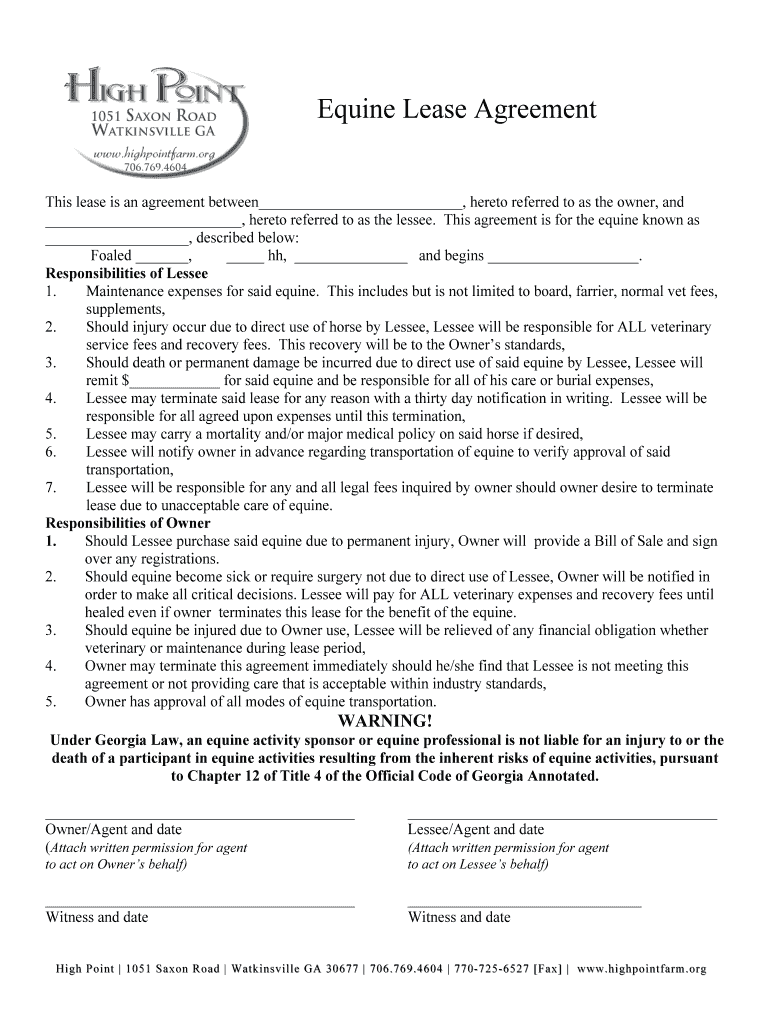 horse lease agreement Preview on Page 1