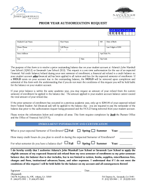 Prior Year Authorization Request Form