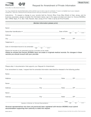 Request for Amendment of Private Information